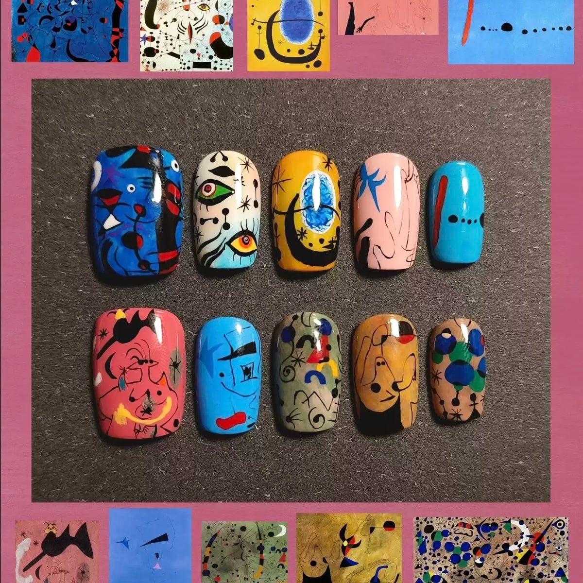Miro's World Press On Nails, Surreal Abstract Joan Miró Art Style Short Nail Tips
