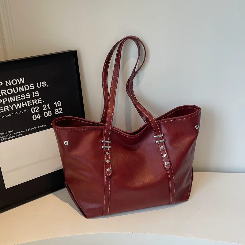 Vintage Relaxed Vibe Large Tote Bag, Fashion Commuter Shoulder Bag for Women