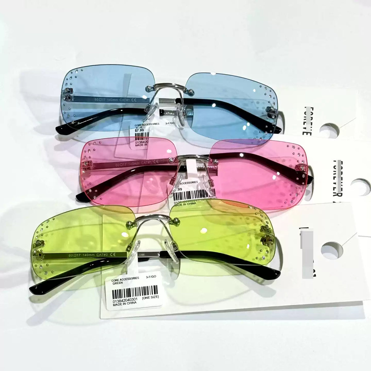 Y2K Shibuya Hot Girl Rhinestone Rimless Sunglasses, Colorful Diamond Inlaid Shades