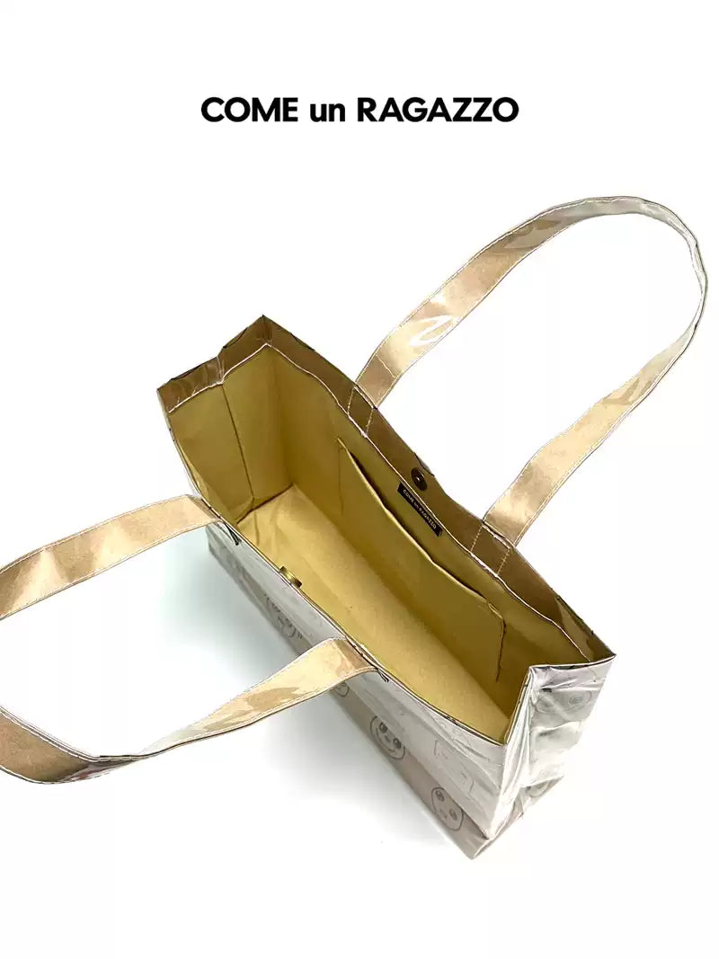 Kuhnla CUR Kraft Paper Commute Tote Bag, Medium Size Khaki Parody Shoulder Bag