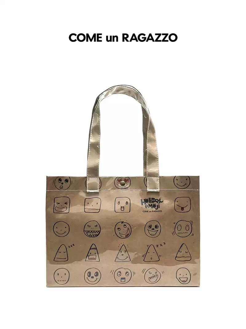 Kuhnla CUR Kraft Paper Commute Tote Bag, Medium Size Khaki Parody Shoulder Bag