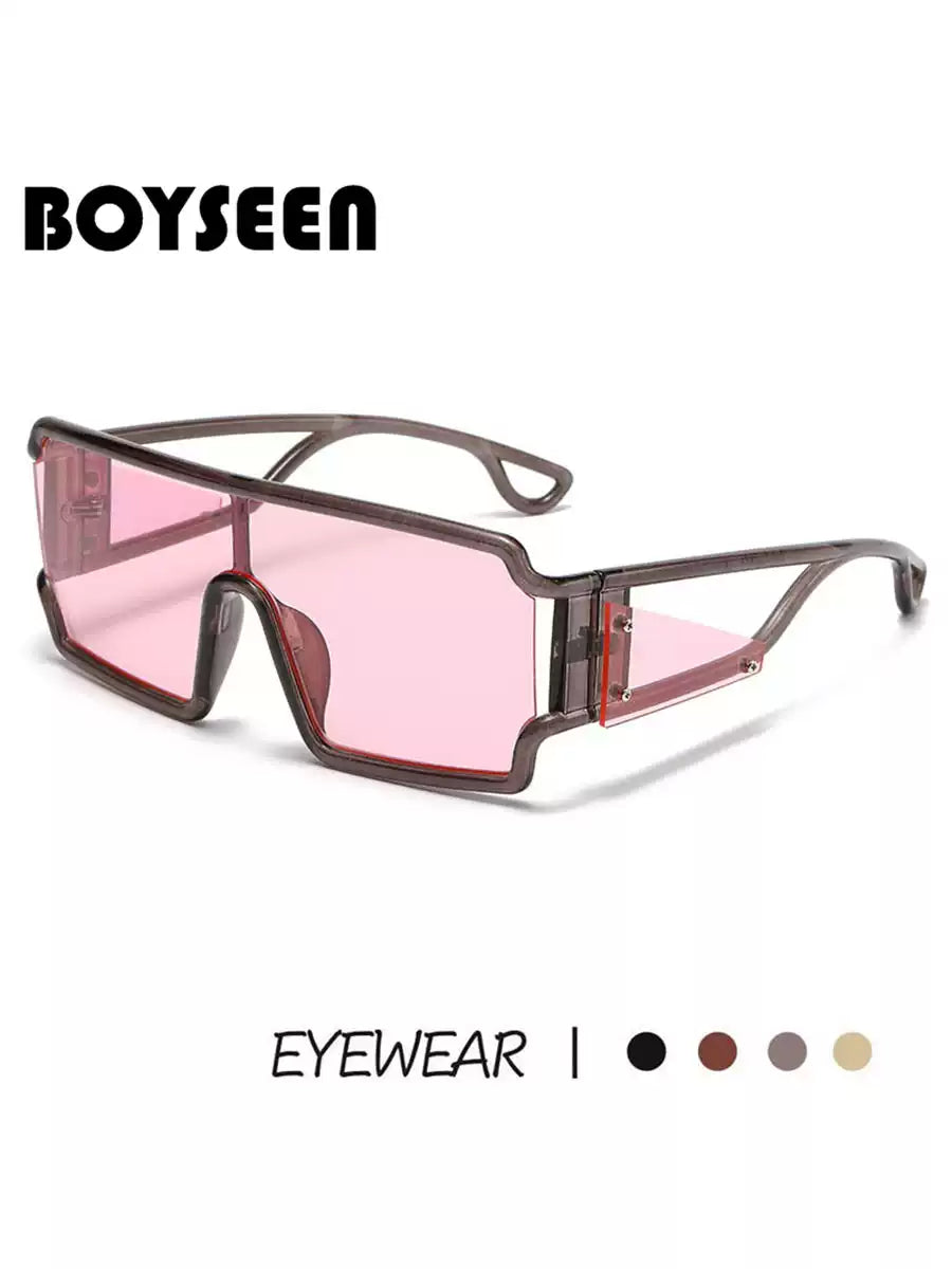 Avant-garde One-Piece Square Sunglasses, Color Block Big Frame Futuristic Pink Street Shades