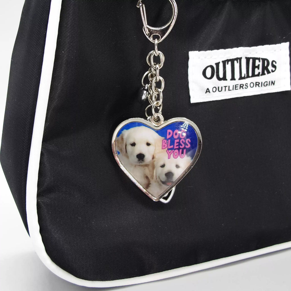 Dog & Heart Metal Keychain, Cute American Vintage Style Bag Charm