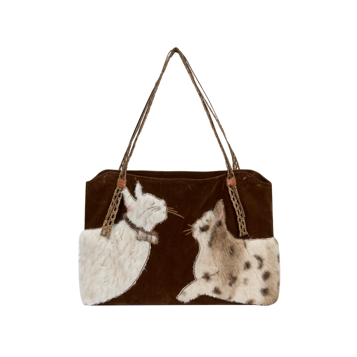 Outthe Blue Fluffy Cat Dialogue Tote Bag, Eco Faux Fur Heavy Embroidery Large Capacity Shoulder Bag for Women