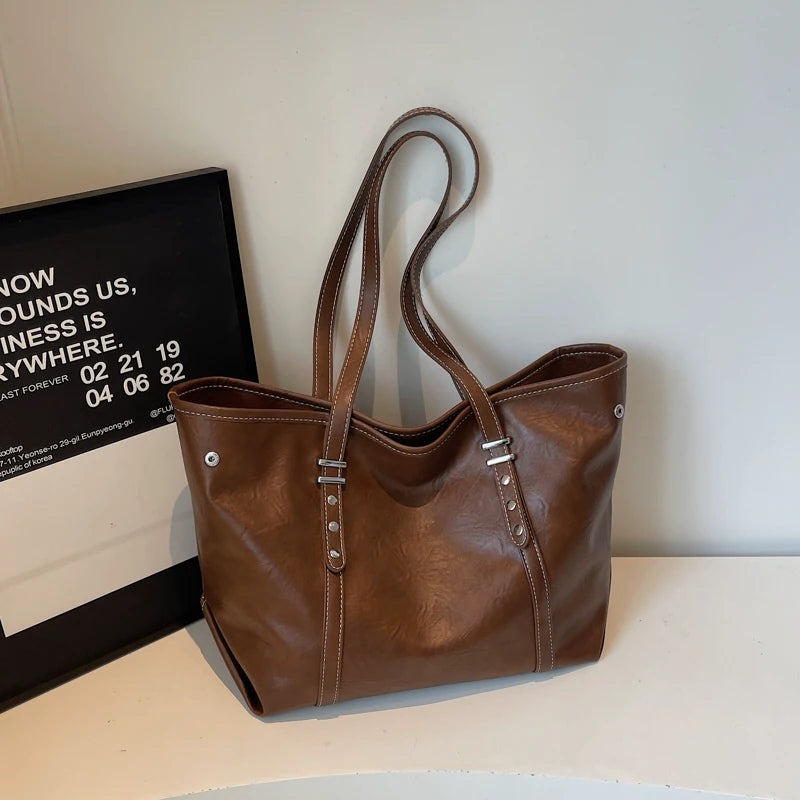 Vintage Relaxed Vibe Large Tote Bag, Fashion Commuter Shoulder Bag for Women