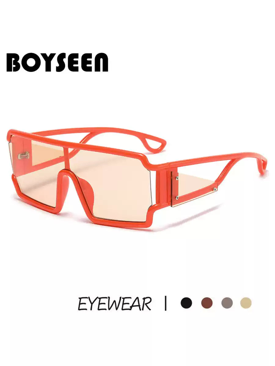 Avant-garde One-Piece Square Sunglasses, Color Block Big Frame Futuristic Orange Champagne Street Shades