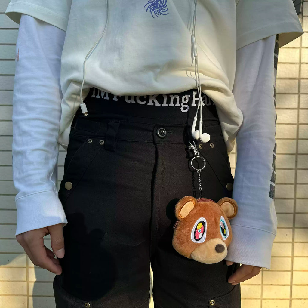 Kanye "Dropout Bear" Plush Bag Charm – Trendy Keychain Accessory for Your Outfit